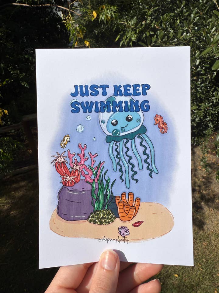 Just keep swimming🪼- art print for wholesale by Simply Artsy