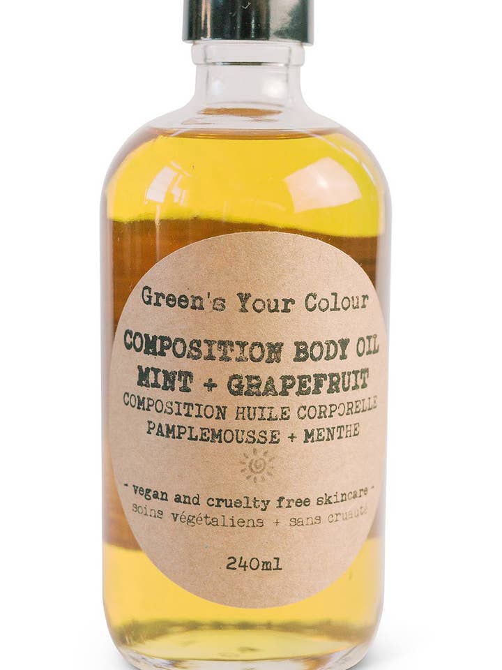 Composition Body Oil + Mint + Grapefruit **VEGAN** for wholesale by Green's Your Colour Inc.