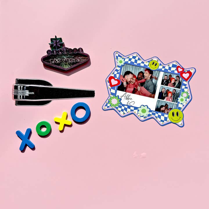 Printed Weird - Wholesale Picture frame - Blue Check Happy Face Blob 6x4 Photo Print Magnetic Frame0