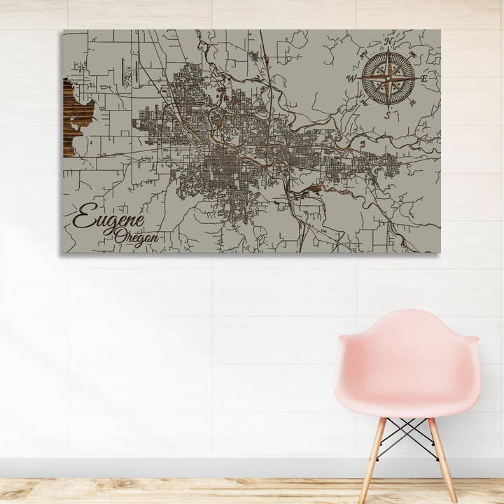 Oregon : carte des rues Eugene pour la vente par Fire & Pine