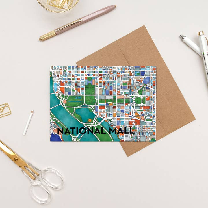 National Mall Map Art Greeting Card for wholesale by Terratorie Maps + Goods