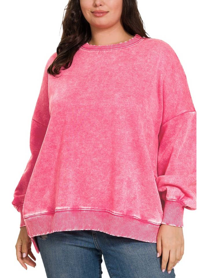 Vanilla Monkey – Sweatshirt - Mulher por atacado – Pulôver Plus Acid Wash Fleece Hi-Low7