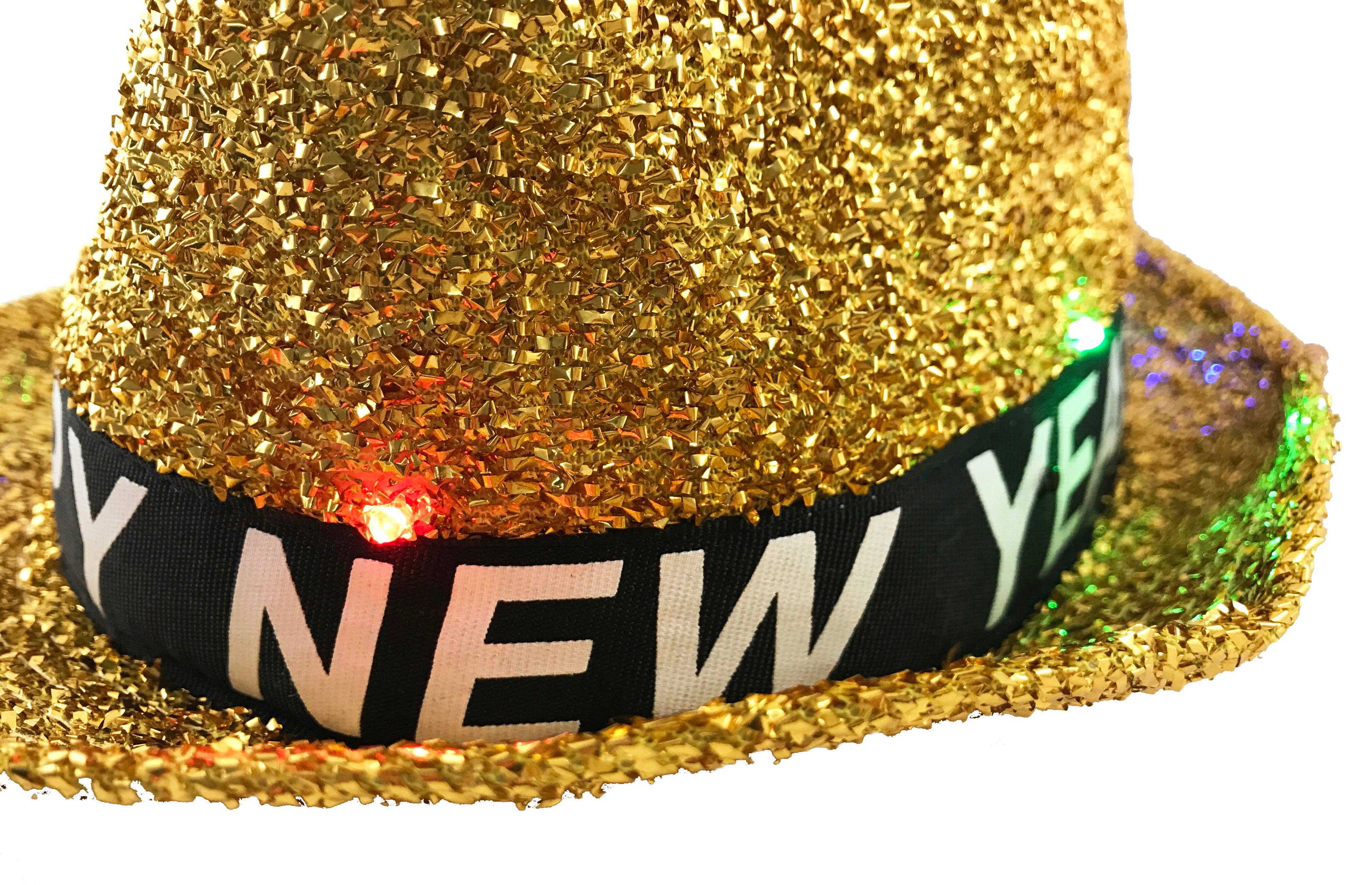 KINREX - Venta al por mayor Sombreros/coronas de fiesta - Sombrero de Feliz Nochevieja - Light Up Gold Fedora1
