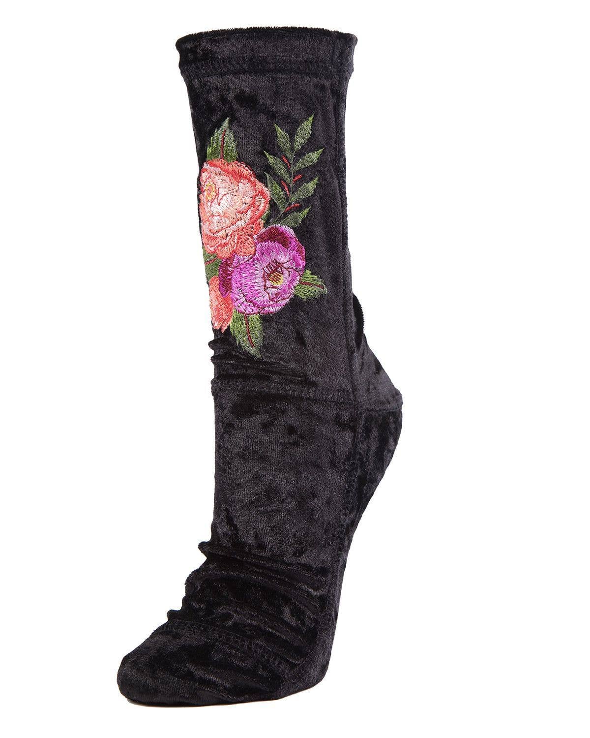 Schwarz meMoI Floral Pannesamt Socken für den Großhandel auf Faire