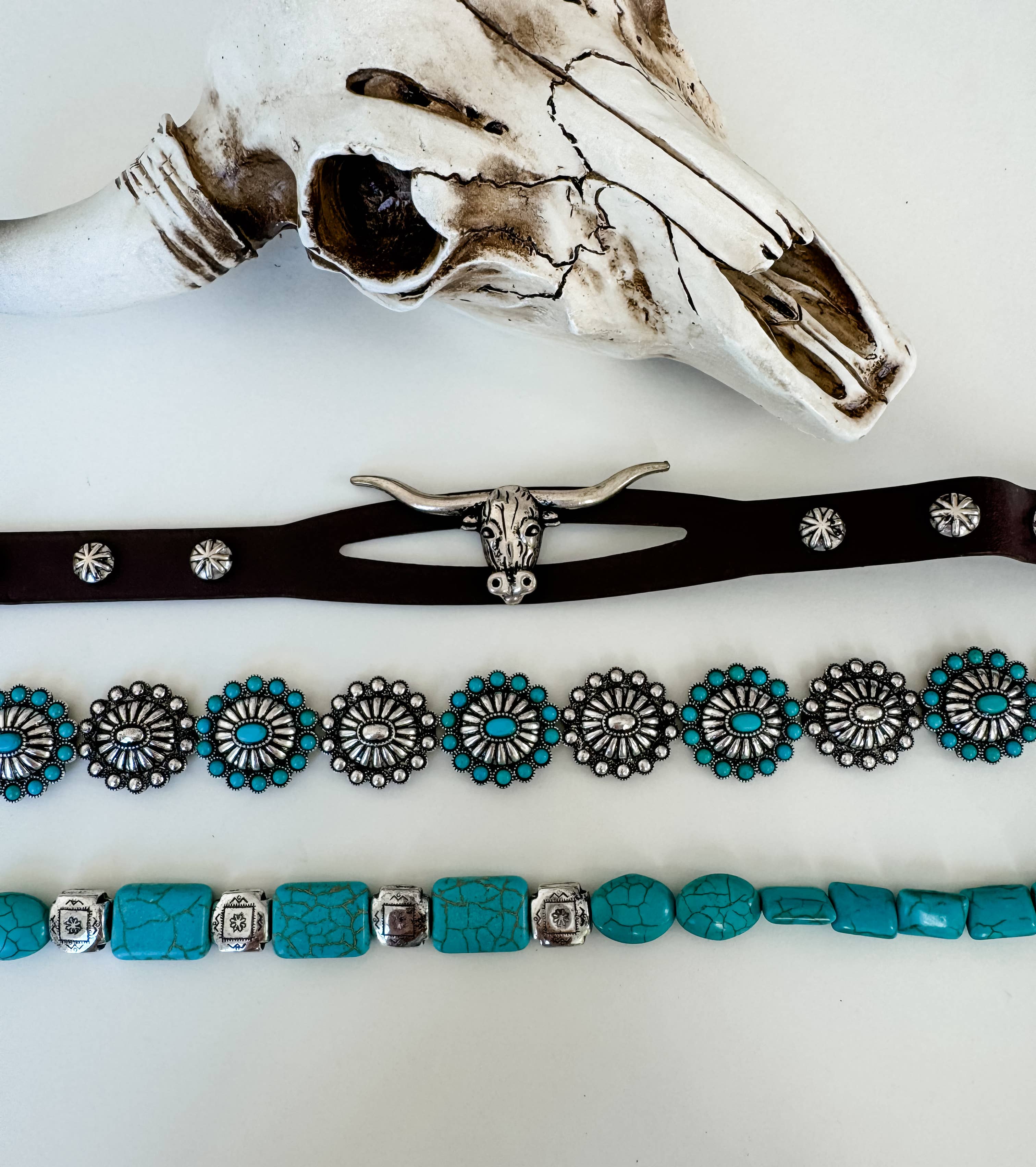 Boho Ranch Shop - Wholesale Hat Accessory - Women's - Western Hat Band - Concho, stone, longhorn steer1