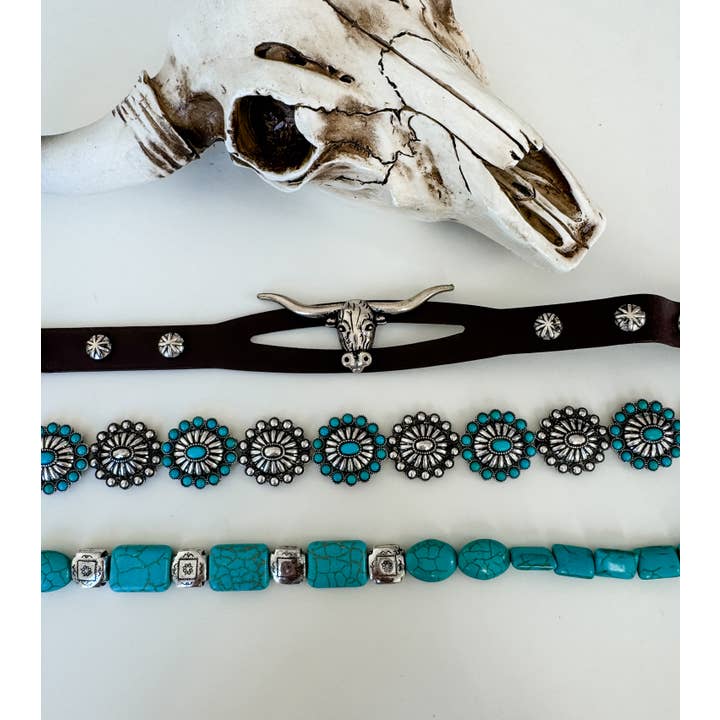 Boho Ranch Shop - Wholesale Hat Accessory - Women's - Western Hat Band - Concho, stone, longhorn steer1