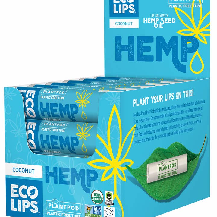 Eco Lips & Bug Soother - Vendita all'ingrosso Burro di cacao - Balsamo per labbra alla canapa Plant Pod con display da 24