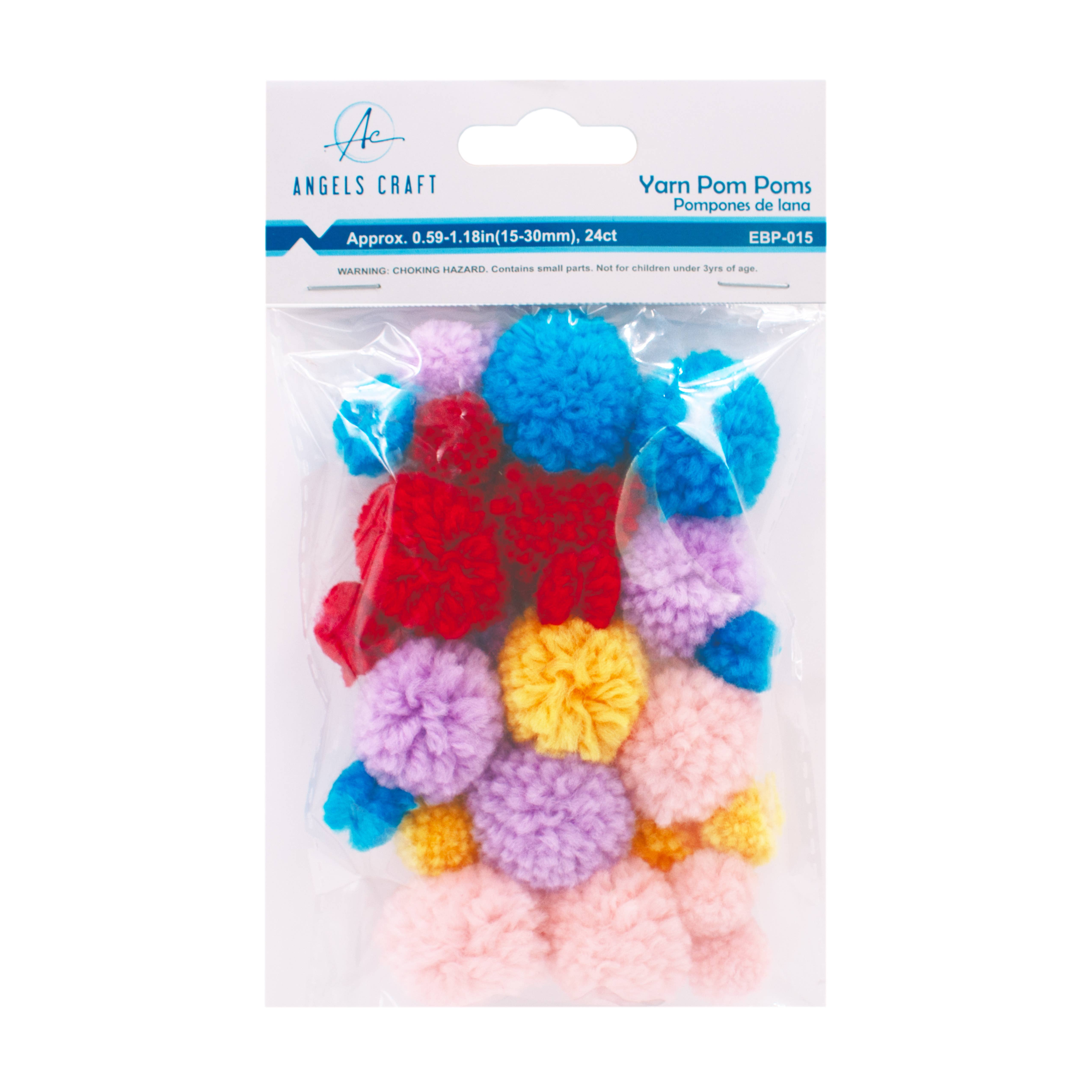 Angels Craft - Wholesale Craft Supplies - Pom Poms – 24ct, Assorted Colors, 15mm–30mm0