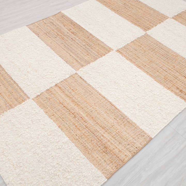 Aesthetic Homes LLC - Wholesale Area Rug - Natural Wool Jute Rug, Ivory Boho Moroccan Hand Woven TN-964