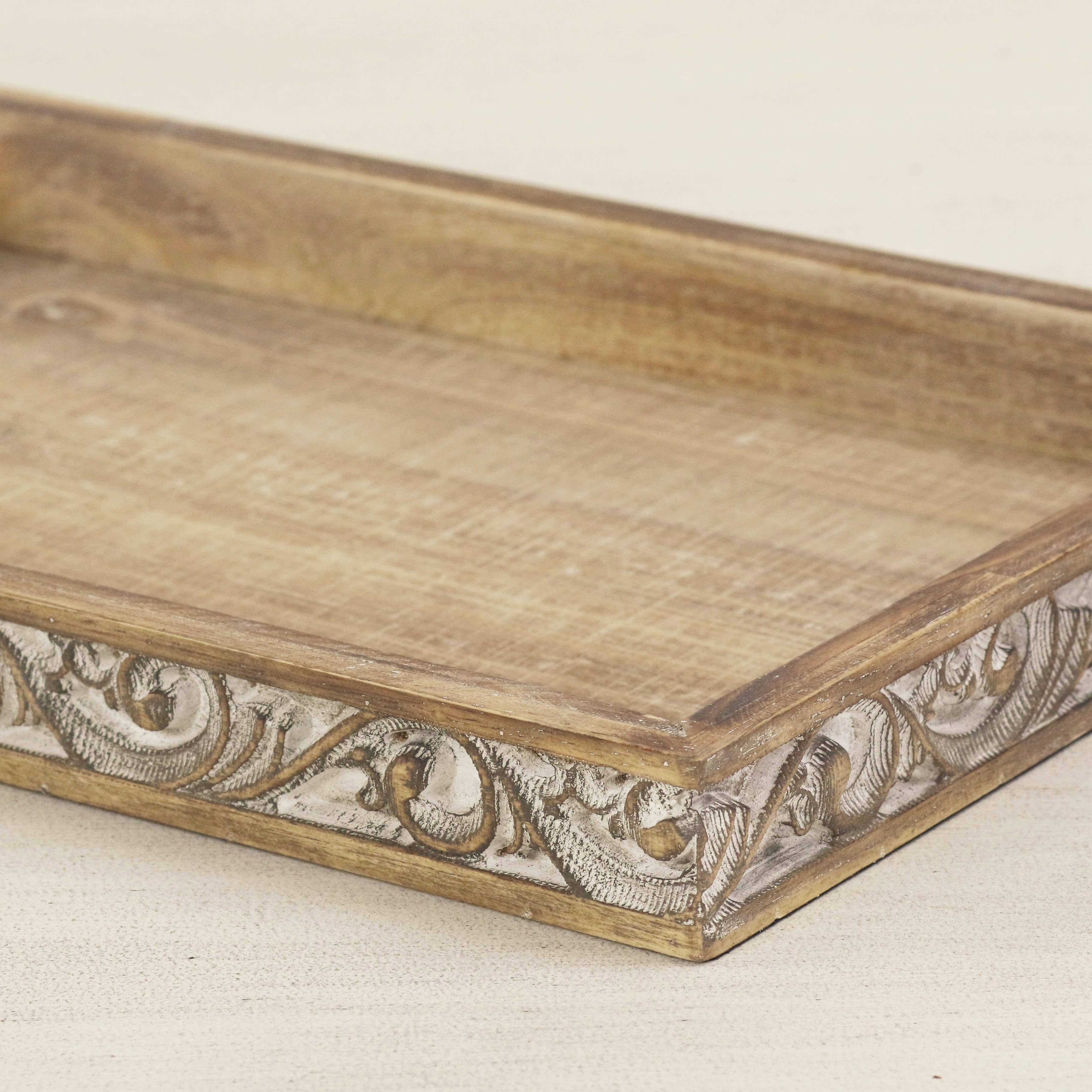 Cheungs Home Decor - Wholesale Decorative Tray - Dahlia Elegant Wood Tray with Side Carvings6