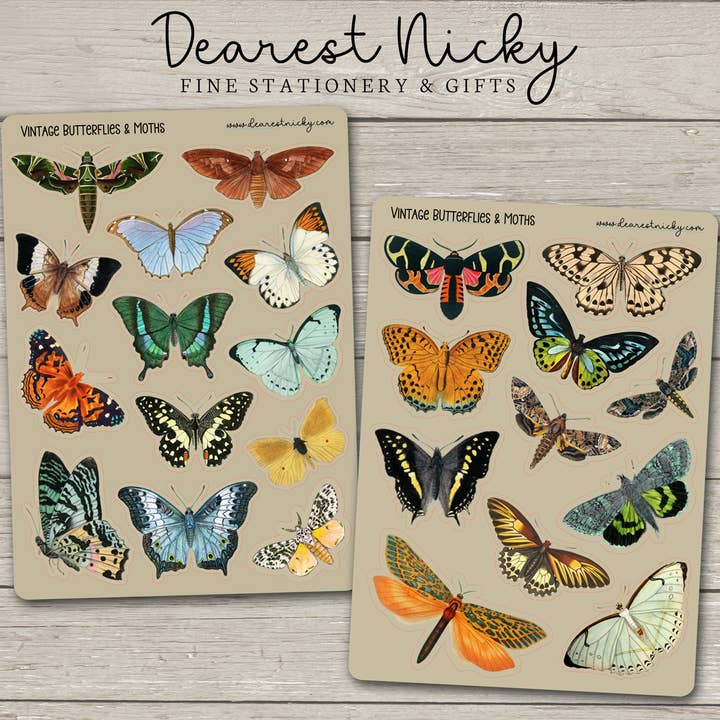Vintage Butterflies & Moths Stickers - 2 Sheets for wholesale by Dearest Nicky