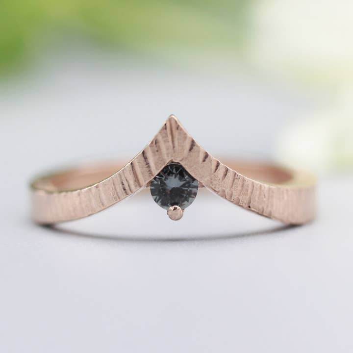 14k Rose Gold Crown Sapphire Ring with Textured Band for wholesale by Metal Studio Jewelry