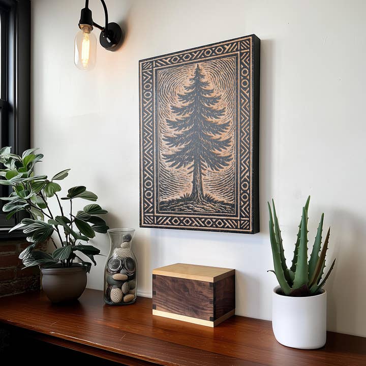Benoit's Design Co. - Wholesale Wall Sign - Pine Tree Engraved Birch Illustration2