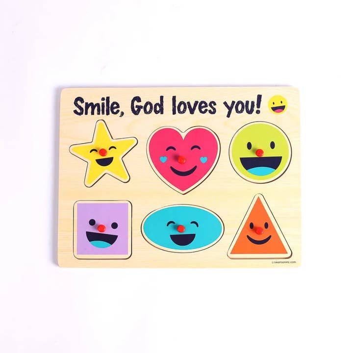 Wood Puzzle - Smile God Loves You for wholesale by Swanson Christian Products