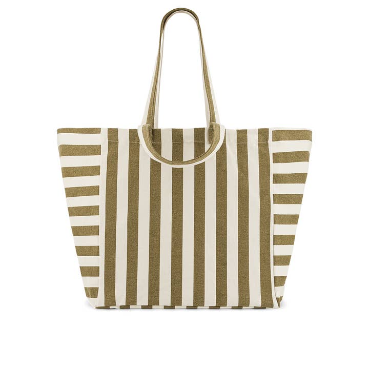 ELISA TOTE BAG STRIPES OLIVE - GREIGE for wholesale on Faire
