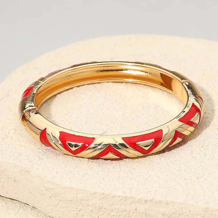 Sensibling Corp. - Wholesale Bangle Bracelet - Geometric Pattern Enamel Inlay Hinged Bangle Bracelet4