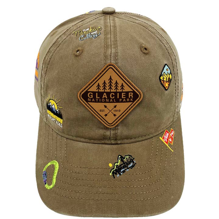 Glacier National Park Adventure Icons Baseball Cap - Outdoor Hiking Travel Hat for wholesale by Northern Icons Creations INC