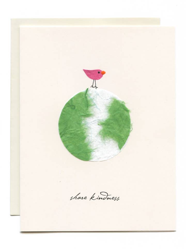 "Share Kindness" Bird on Globe for wholesale by FLAUNT HANDMADE CORRESPONDENCES