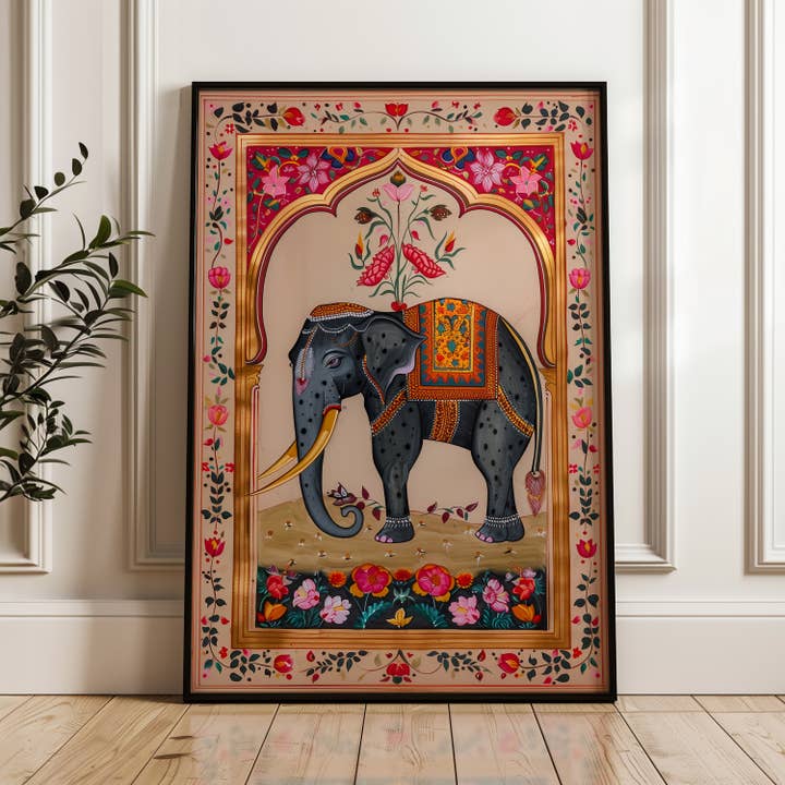 IuliiaArtPrints - Wholesale Art Print - Indian Folk Art – Majestic Elephant with Floral Frame Print7