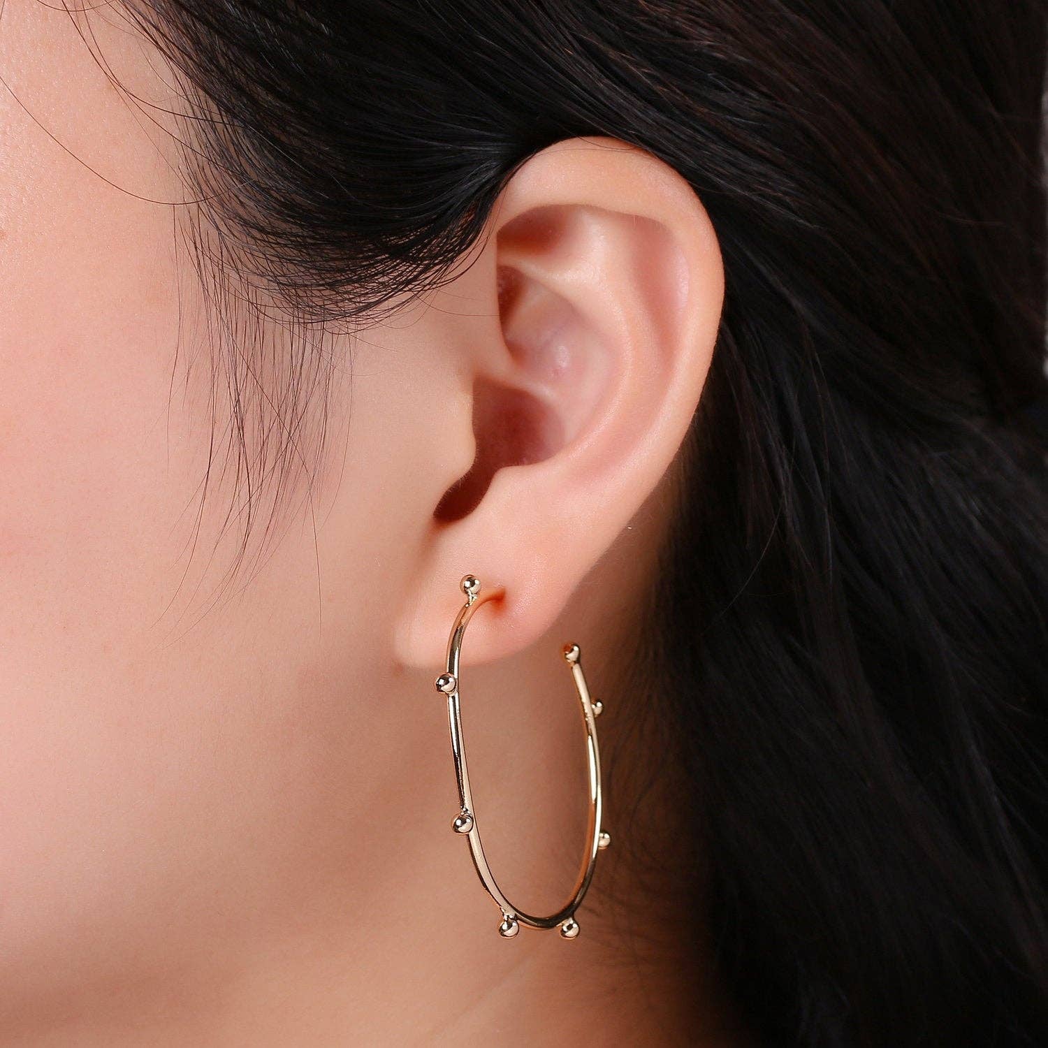 Aim Eternal - Vente Créoles - Créoles en forme de boule remplies d'or 18 carats, créoles en perles, Bo5