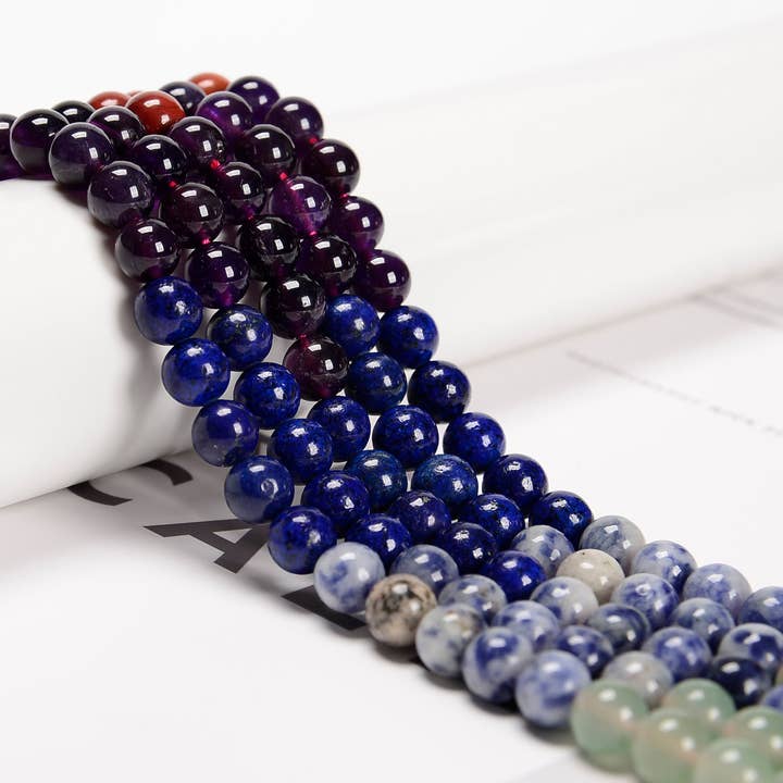 CRCBEADS - Wholesale Beads - Natural Rainbow Chakra Gemstone Beads Smooth Round 6mm 8mm 10mm 15.5'' Strand
