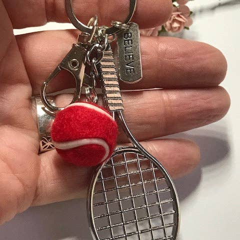 Miss DJ Angel - Wholesale Keychain - Unisex - Tennis racket and ball keychain, gift for tennis player, kawaii tennis racket charm, gift for tennis ball lover2