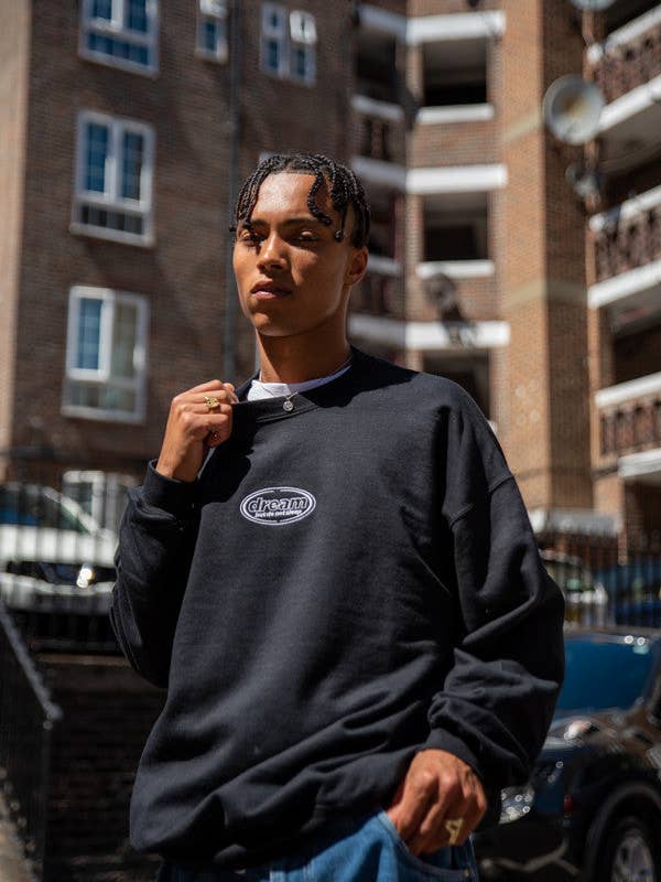 Moletom preto com bordado de logotipo oval por atacado de Dream But Do Not Sleep