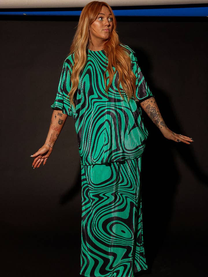 Burnt Toast - Wholesale Top & Skirt Set - Women's - Neptune Swirl Plissé Maxi Skirt Set14