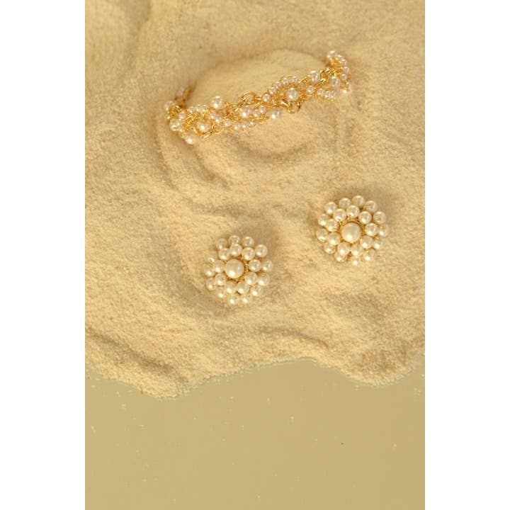 Lavish By Tricia Milaneze – wholesale Stud/post earrings – Pearl & Gold Ava Post Handmade Crochet Earrings2