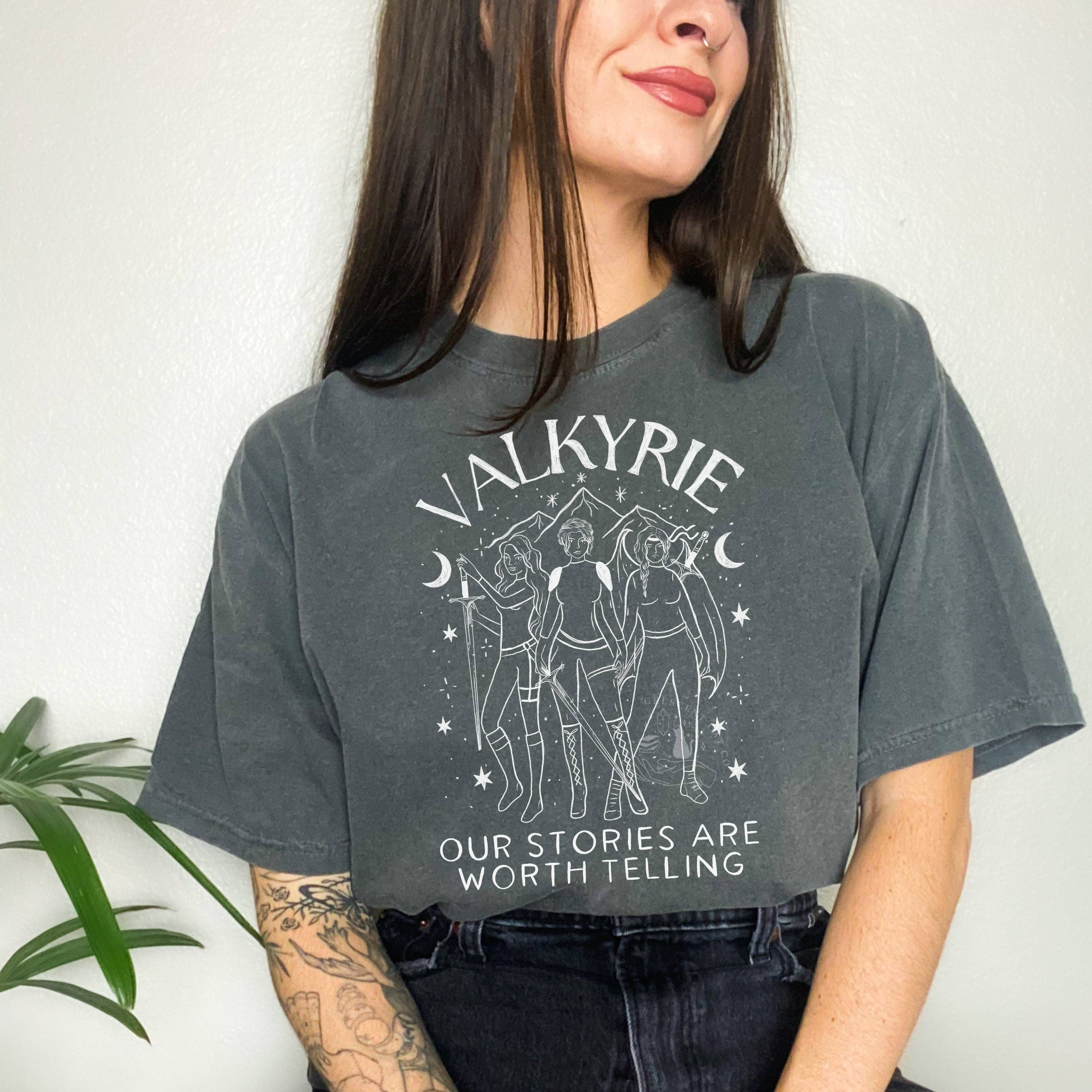 CrescentCatCo - Wholesale Screen Printed T-Shirt - Women's - Officially Licensed Valkyrie ACOTAR Tshirt | Our Stories are Worth telling | SJM Bookish Merch | Fantasy Reader Gift | Nesta Shirt ACOSF2