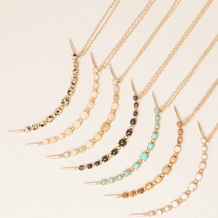 Fashion City - Wholesale Pendant/Charm Necklace - Moon Shaped Semi-Precious Stone Long Necklaces