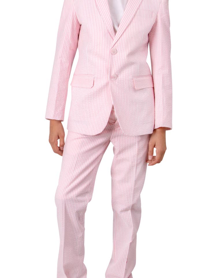 Ferrecci Boys Seersucker 2pc Suit Set Pink for wholesale by Ferrecci