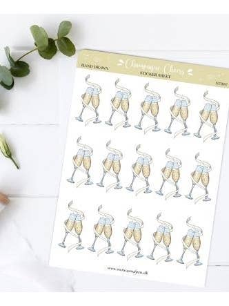 Verres à champagne - Feuille d'autocollants pour la vente par Mouse and Pen Illustration ApS