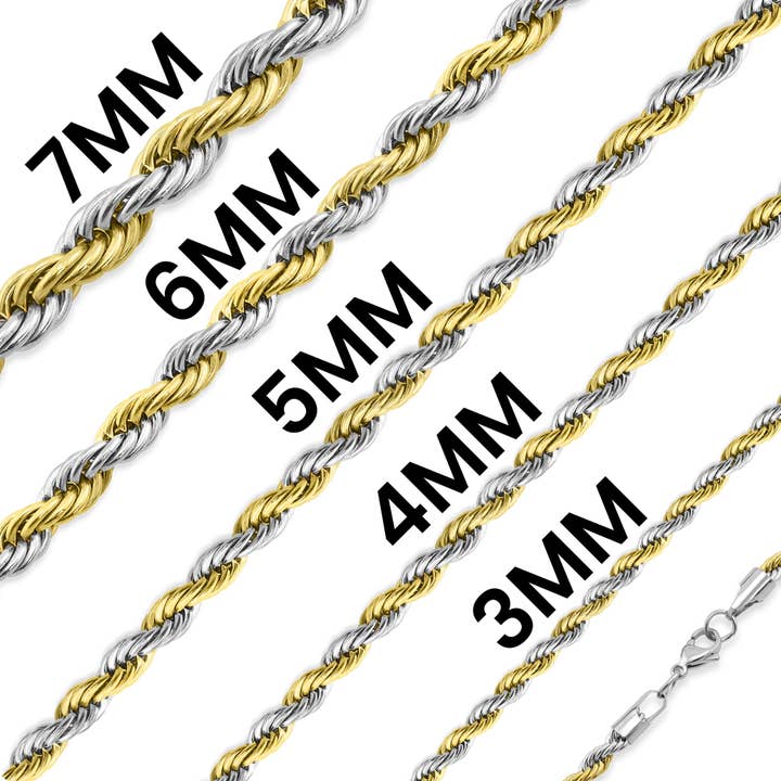 WJW - Wholesale Link & Chain Necklace - Stainless Steel And 18K Gold PVD Coated Rope Chain Necklace