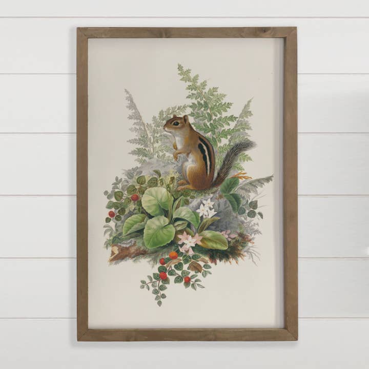 Chipmunk and Berries - Chipmunk Canvas Art - Wood Framed for wholesale by Hangout Home