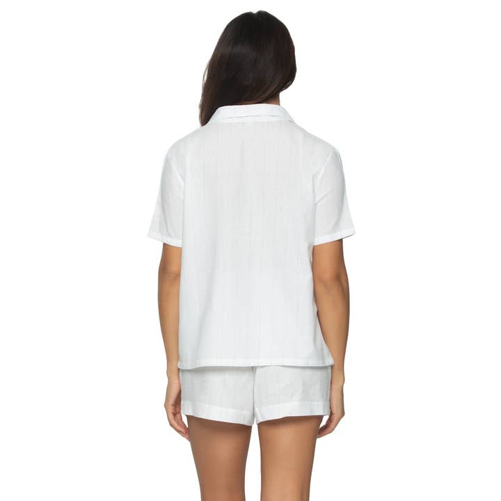 Mirielle Cotton Twill S/S Top & Shorts PJ Set - White w Gray for wholesale on Faire1