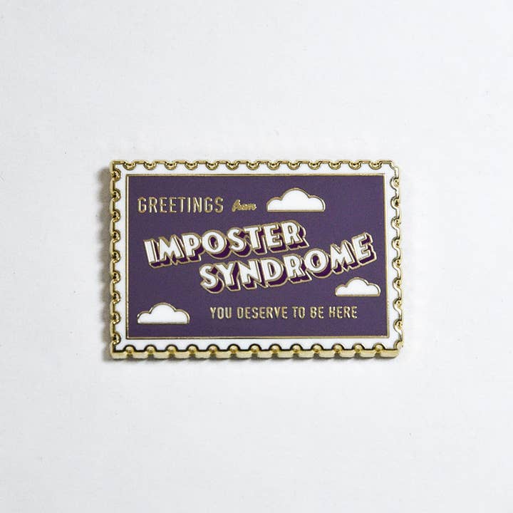 Imposter Syndrome Stamp Enamel Pin for wholesale by Yours Truly, Mary Anne