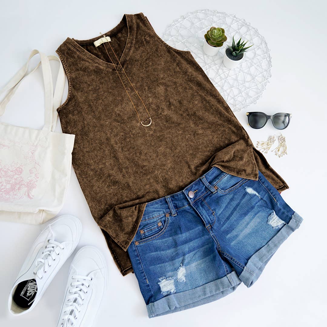 42POPS – wholesale Linne (Tryckt) - Dam – Mineral Wash ärmlös tunika med v-ringning och sidospalt, stor storlek17