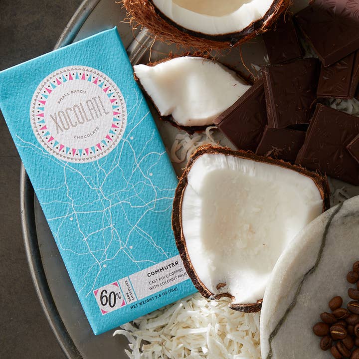 Xocolatl Small Batch Chocolate – wholesale Chokladkaka – Pendlare: 60% mörk choklad med kokosmjölk & kaffe