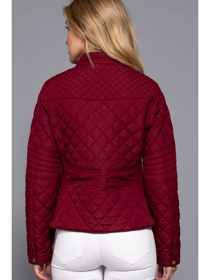 Active Basic | Active USA - Wholesale Puffer Jacket - Women's - Suede Piping Detail Rib Quilted Padding Jacket