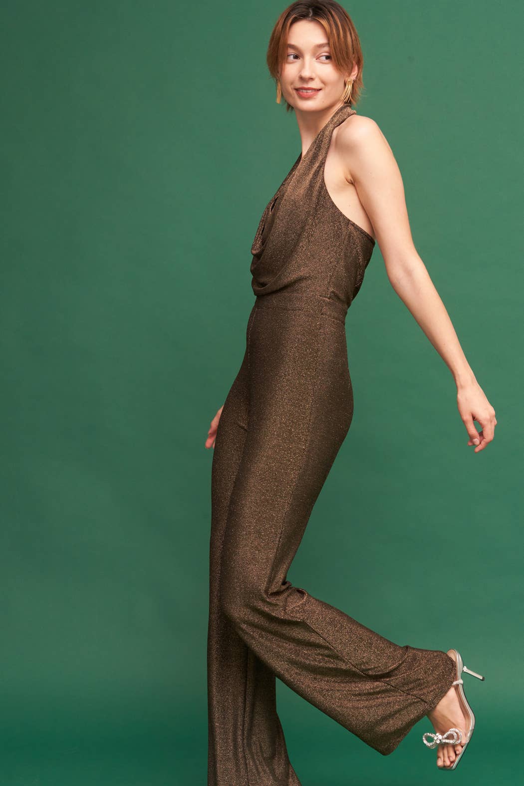 Or Combinaison métallisée à paillettes à col bénitier en vente sur Faire0