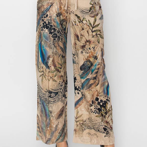 Relaxed Lace Patchwork Pants With Elastic Drawstring - 4703TP FEA FL for wholesale by Origami Apparel ~ Lace and Crochet inspired