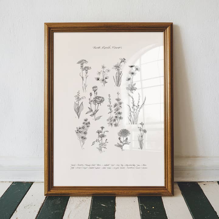 Imprimé de fleurs pour le mois de naissance de 12 mois pour la vente par Vanee.ink
