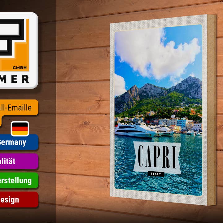 Femer - Vendita all'ingrosso Cartelli - Targa in legno per vacanze al mare a Capri, Italia, 20 x 30 cm