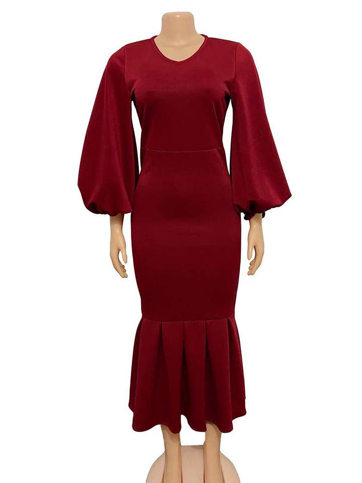 Aria Romance - Wholesale Dress - Women's - V-Neck Long Sleeve Fishtail Maxi Dress9