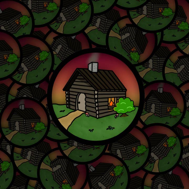 Sunset Log Cabin Cottage Sticker for engroshandel hos GlassFairies