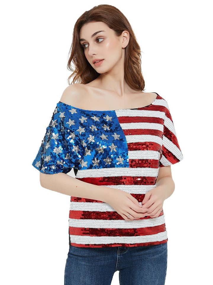 Anna Kaci Wholesale - Wholesale Camisole - Women's - Patriotic American Sequin Camisole Top11