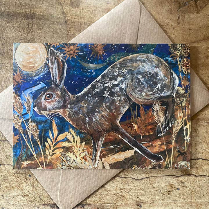 A5 Autumn Hare blank greeting card for wholesale by Clare O’Neill Artworks