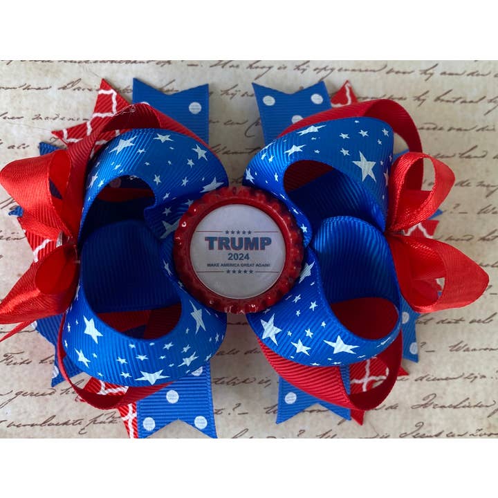 Handmade Trump 2024 Make America Great OTT Girls Hair Bow for wholesale by Annabelles Designs