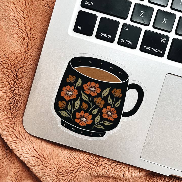 Flora West Design - Wholesale Sticker - Tea Cup / Coffee Mug Floral Vinyl Sticker Clear Background3